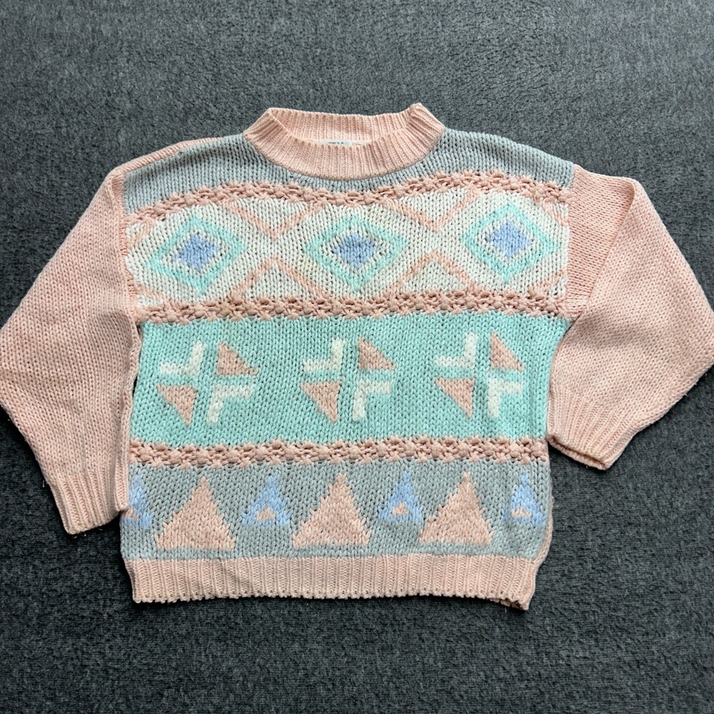 Vintage 80s Here's A Hug Sweater Size M Chunky 90s y2k‎ Pastel